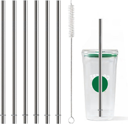 10.5 Inch Stainless Steel Straws Replacement for Starbucks Cold Cup Venti 24 oz, 6 PCS Straight Reusable Metal Straw with Cleaning Brush, 10.5" X 0.31" Compatible with Starbucks Tumblers