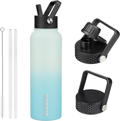 BJPKPK Insulated Water Bottles with Straw Lid, 40oz Stainless Steel Water Bottles with 3 Lids, BPA Free Leakproof Thermo, Tumblers, Cups for Sports, Gym- Midnight - Colors B