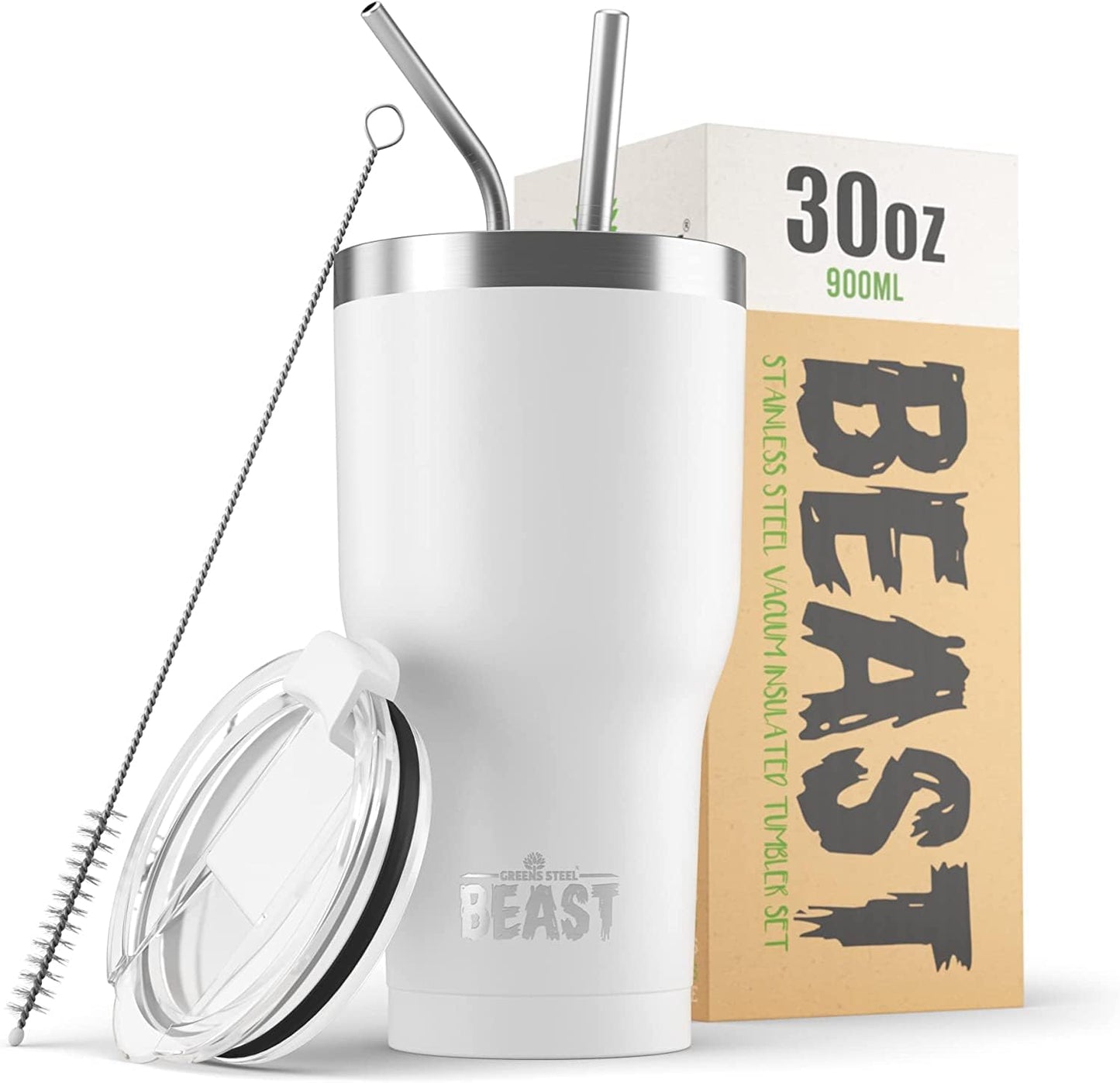 Beast 10 oz Tumbler Stainless Steel Vacuum Insulated Coffee Ice Cup Double Wall Travel Flask (Arctic White)