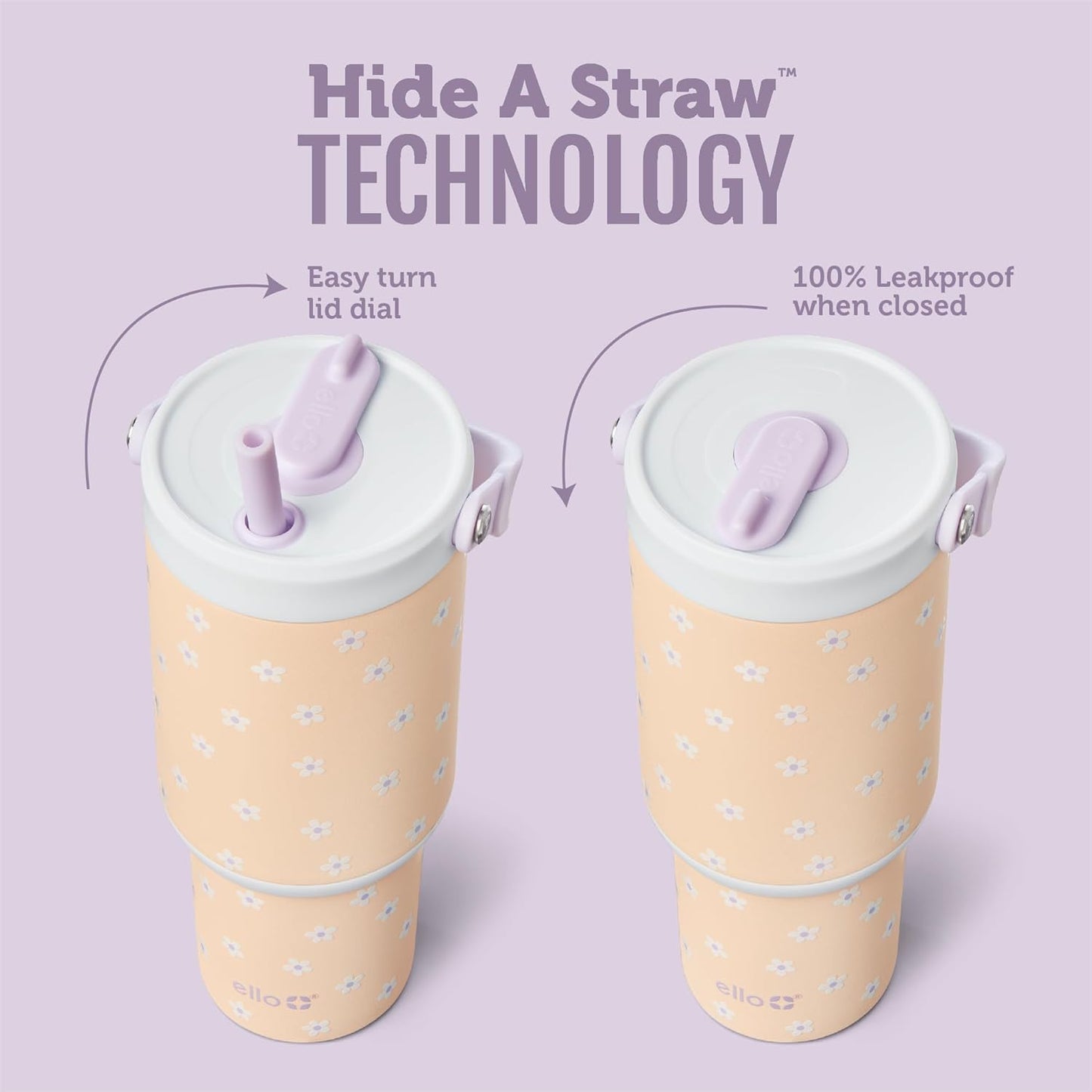 Ello Oasis Go+ 26oz Tumbler with Top Handle and Retracting Straw | Reusable Insulated Stainless Steel Cup, 100% Leakproof Water Bottle, 24 Hours Cold, Cup Holder Friendly For Travel | Wild Rasberry