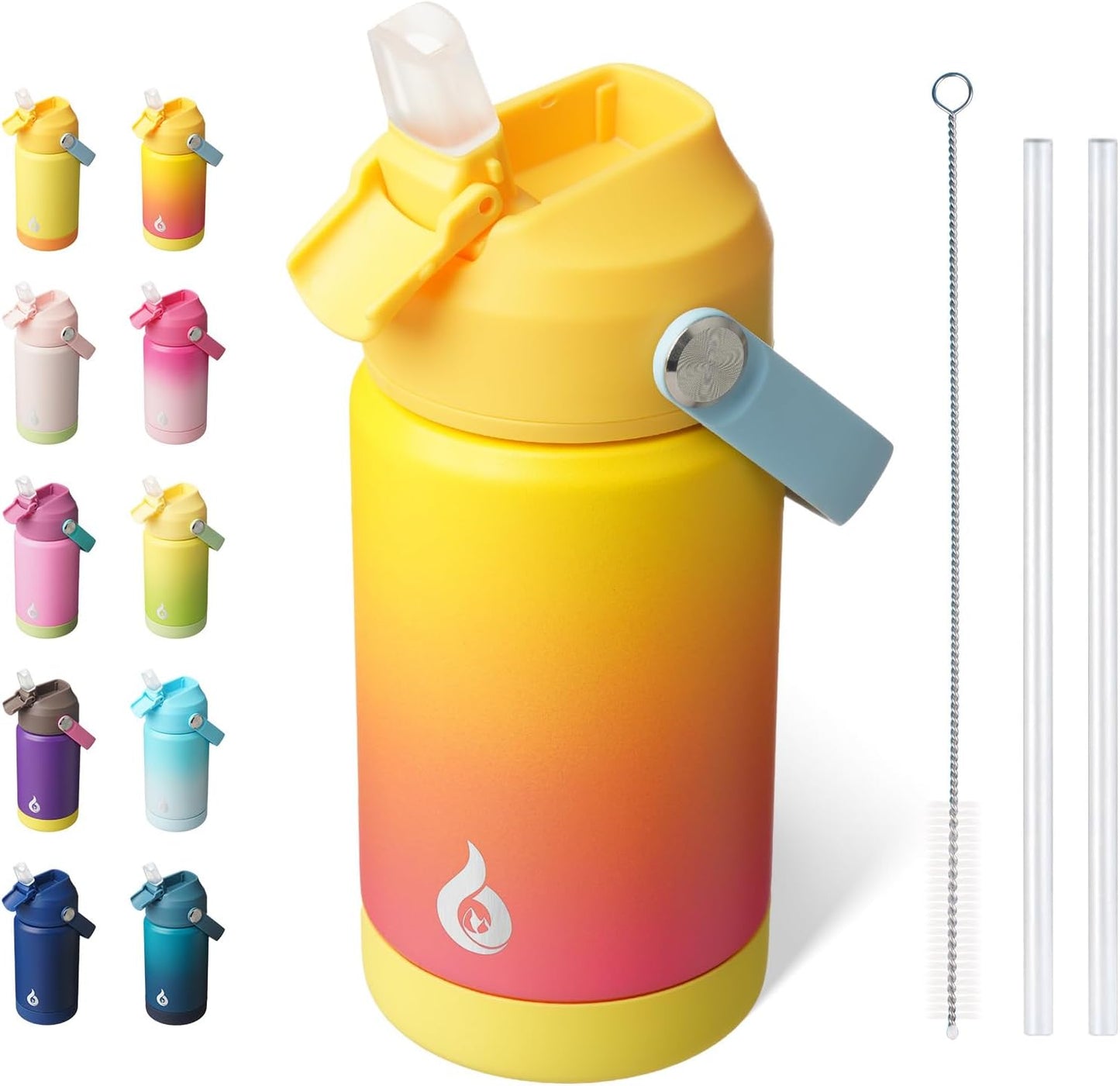 BJPKPK Insulated Water Bottle with Straw Lid, 18oz Thermo Water Bottles with Soft Nozzle, Flex Handle & Non-slip Boot, BPA Free Leak Proof Stainless Steel Metal Thermo, Tumblers, Cups,Sea Salt