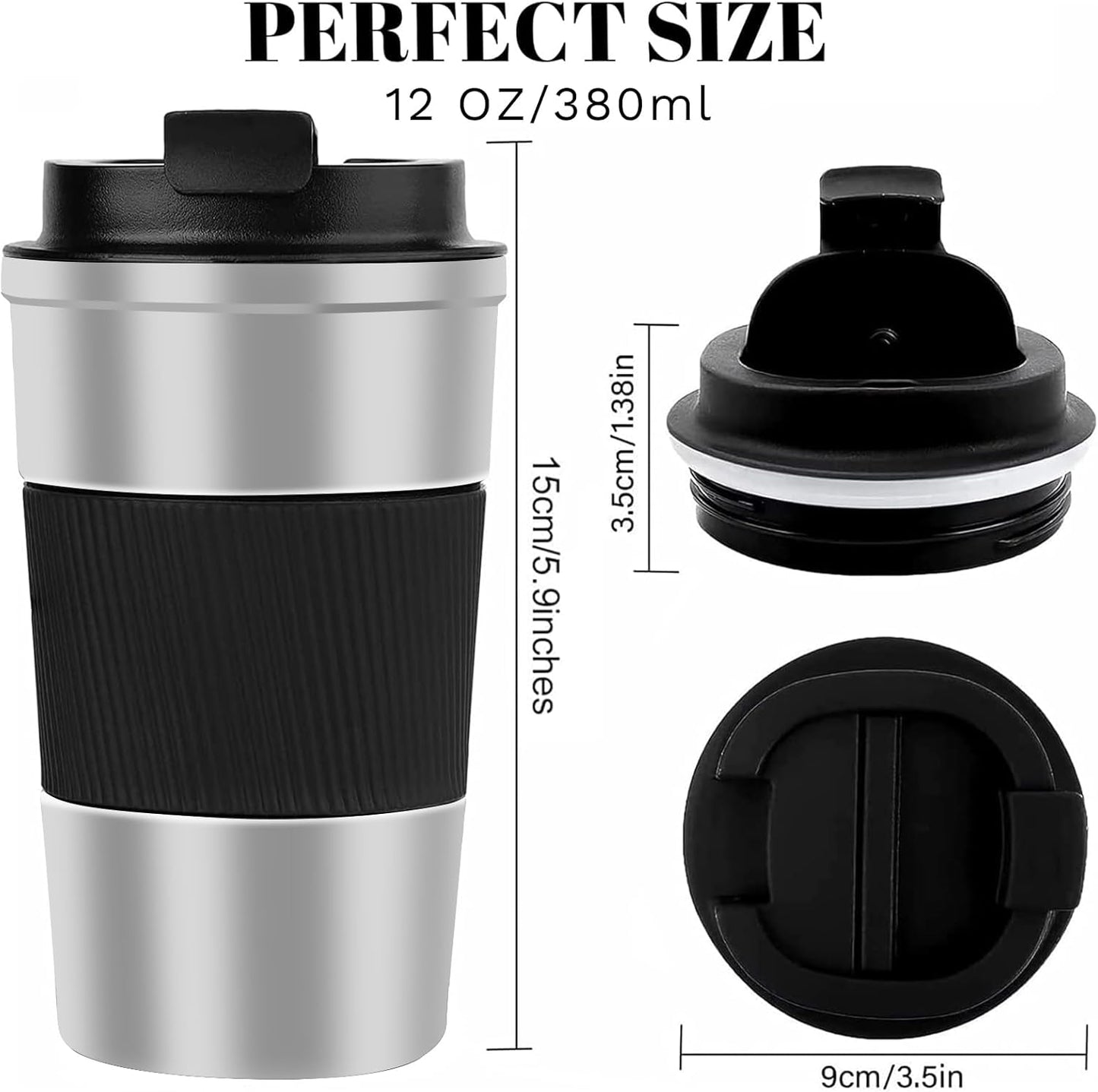 YINBAOGE Insulated Travel Coffee Mug, Spill & Leak Proof, Portable To Go Camping Stainless Steel Coffee Tumbler, Reusable Thermal Coffee Cup with Lid for Hot & Cold Drinks (Black, 12 OZ)