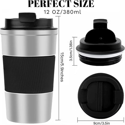 YINBAOGE Insulated Travel Coffee Mug, Spill & Leak Proof, Portable To Go Camping Stainless Steel Coffee Tumbler, Reusable Thermal Coffee Cup with Lid for Hot & Cold Drinks (Black, 12 OZ)