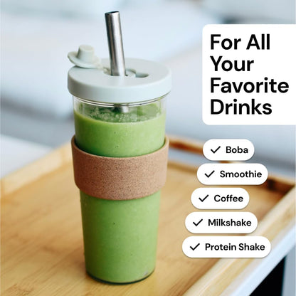 Dodoko Sage Green 24 oz Reusable Boba Cup and Straw Bubble Tea Cup with Wide Lid and Straw
