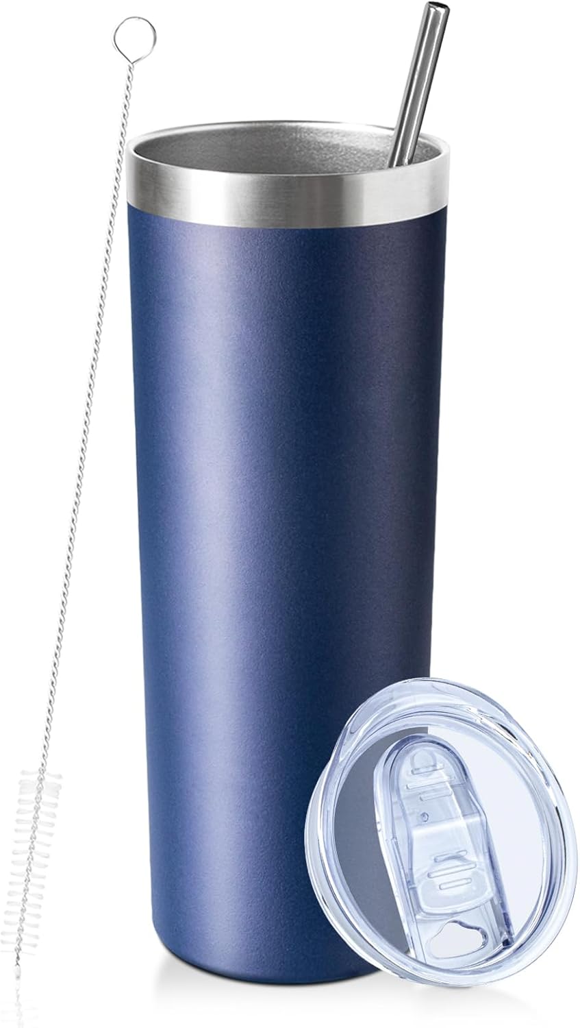 20 oz Skinny Tumblers with Lid and Straw,Stainless Steel Vacuum Insulated Tumbler Cup Double Wall Travel Coffee Mug, Thermal Water Tumbler for Hot and Cold Drinks(Rose Gold,1)