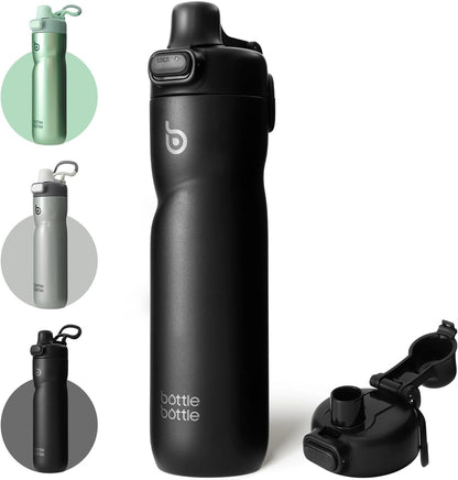 BOTTLE BOTTLE Insulated Water Bottle 24 oz with Handle and Flip Tops Lids Stainless Steel Water Bottle Push Button Lid Leak proof Portable for Running Travel Sports Hiking blue