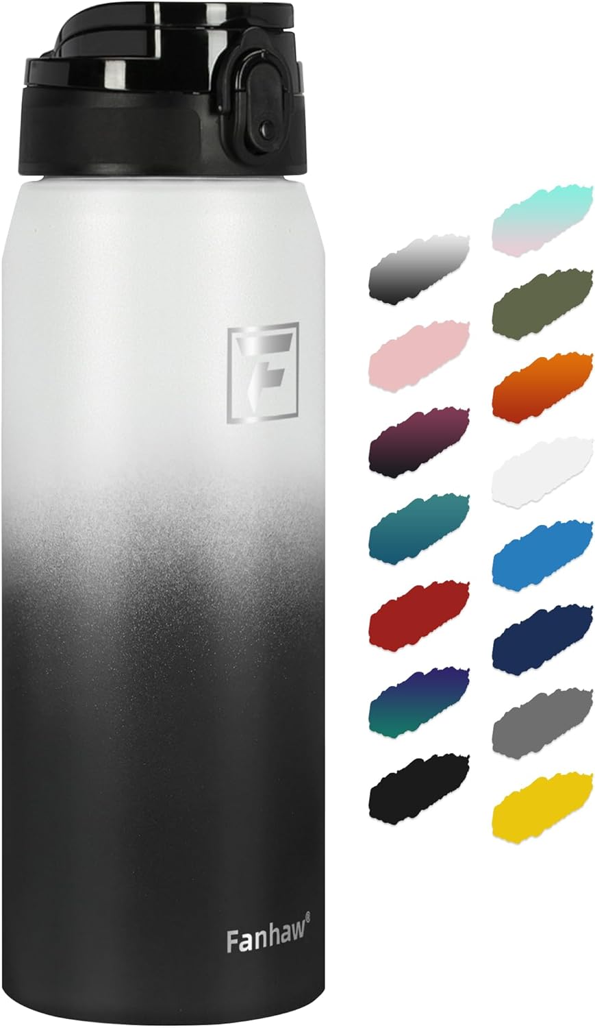 Fanhaw 20 oz Insulated Stainless Steel Water Bottle with Anti-Dust Chug Lid, Leakproof Vacuum Metal Everyday Use Bottle for Kids, Teens & Adults, Back to School Essentials (Green Blue)