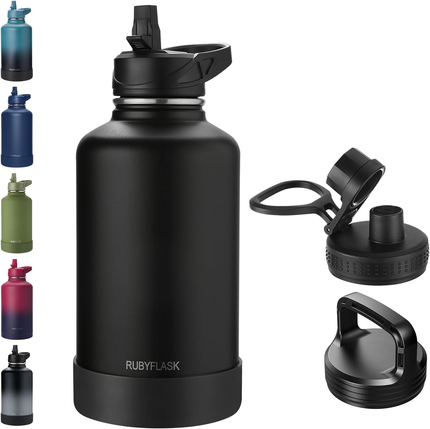 RUBYFLASK 32oz Insulated Water Bottle with Straw, Stainless Steel Metal Vacuum Water Flask, Large Thermal Water bottle with Leakproof 3 Lids for Travel, Camping, Gym Sports Indigo Black