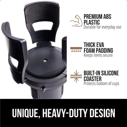 GORILLA GRIP Patent Pending Adjustable Car Cup Holder Expander, Keeps Water Bottle Secure, Expands to Fit 18 to 48 oz Large Bottles, Yeti, Owala, Stanley with Handle, Coffee Mug Insert for Cars, Black