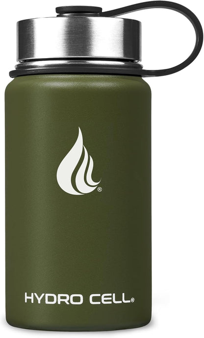 HYDRO CELL Stainless Steel Insulated Water Bottle with Straw - For Cold & Hot Drinks - Metal Vacuum Flask with Screw Cap and Modern Leakproof Sport Thermos for Adults (Neon 18oz)