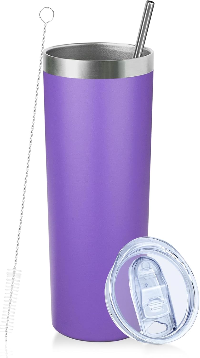 20 oz Skinny Tumblers with Lid and Straw,Stainless Steel Vacuum Insulated Tumbler Cup Double Wall Travel Coffee Mug, Thermal Water Tumbler for Hot and Cold Drinks(Rose Gold,1)