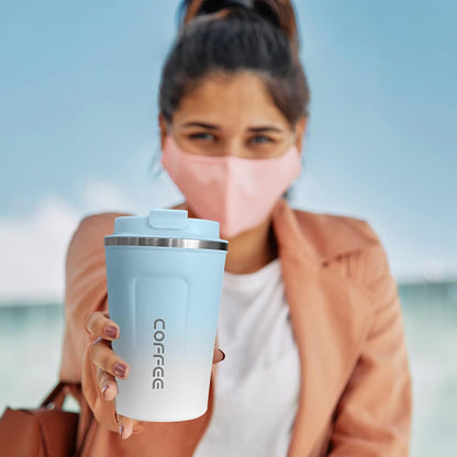 SPLMIFA Travel Coffee Mug Leak-Proof, Reusable Coffee Cups with Lids, Stainless Steel Vacuum Insulated Coffee Tumblers, Thermal Insulation Cup for Men and Women Hot & Cold Drinks(2nd-Green Pink, 12OZ)