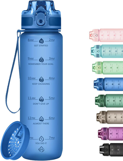 32oz Water Bottle with Time Marker, Motivational Drinking Bottle with Strap, BPA-Free Leak-Proof, Encouraging Water Bottle Time to Drink Water for Gym School Office Travel