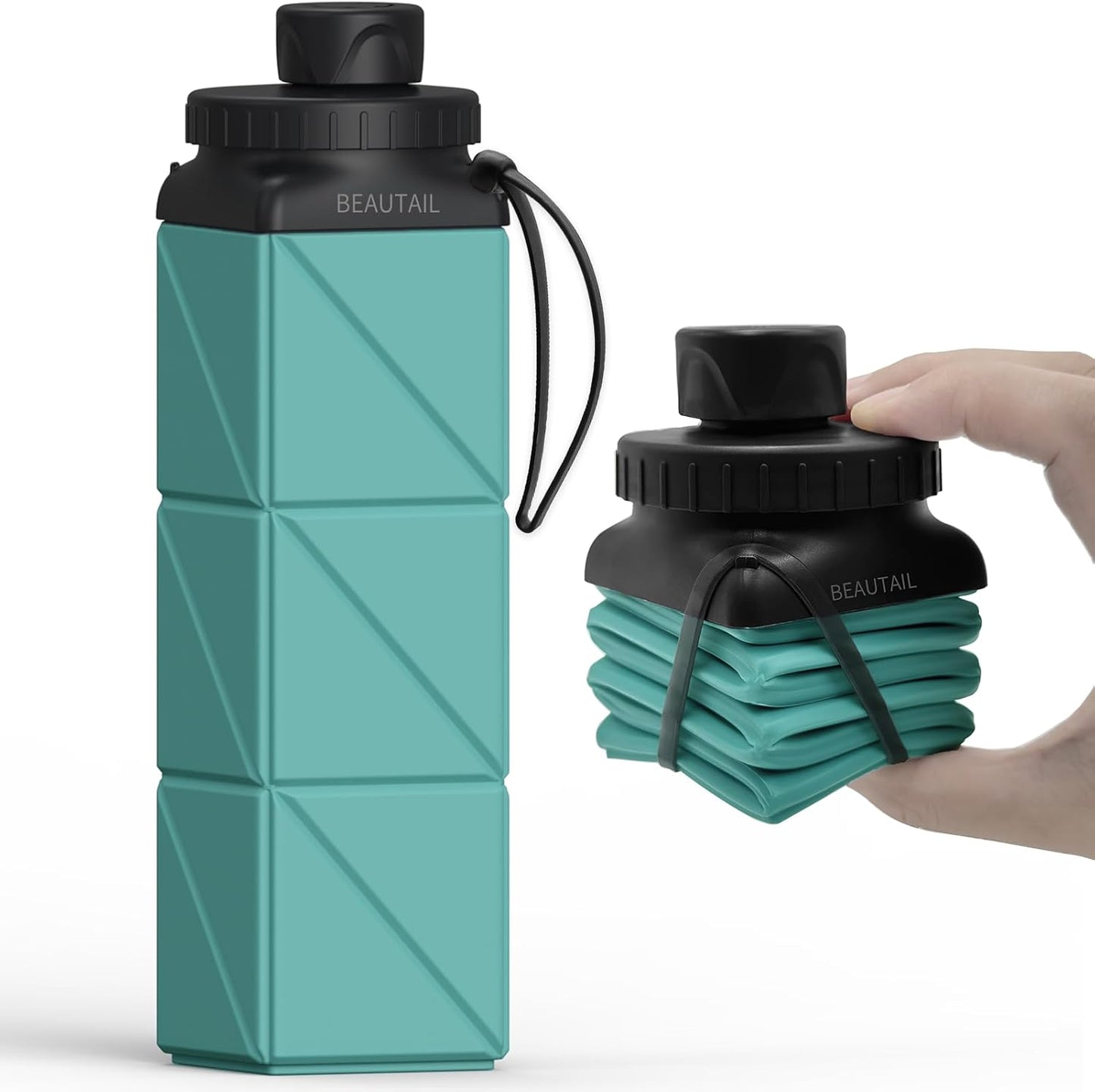 BEAUTAIL Collapsible Water Bottles 20.6oz, Silicone Foldable Portable Travel Water Bottle, Lightweight Reusable Leakproof for Traveling Camping Hiking Cycling Yoga Sports Outdoor