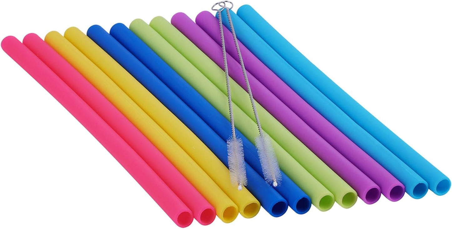 tifanso 14PCS Reusable Silicone Straws with Cleaning Brushes, 10" Flexible Extra Wide Large Jumbo Drinking Straws, Great for for 30oz and 20oz Tumblers Yeti/Rtic and Milkshakes