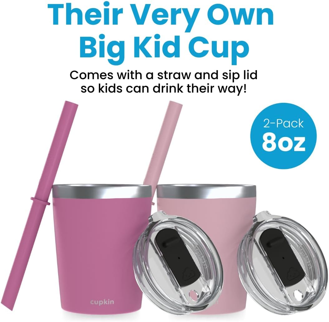 CUPKIN Stainless Steel Insulated Tumbler with Lid and Straw, 20 oz Stainless Steel Cups, Set of 2 Travel Coffee Mug for Adults, Iced Coffee Cup with Lid, Tumbler for Travel (Coral + Yellow)