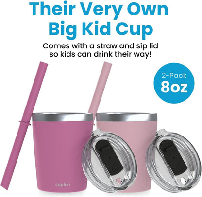 CUPKIN Stainless Steel Insulated Tumbler with Lid and Straw, 20 oz Stainless Steel Cups, Set of 2 Travel Coffee Mug for Adults, Iced Coffee Cup with Lid, Tumbler for Travel (Coral + Yellow)