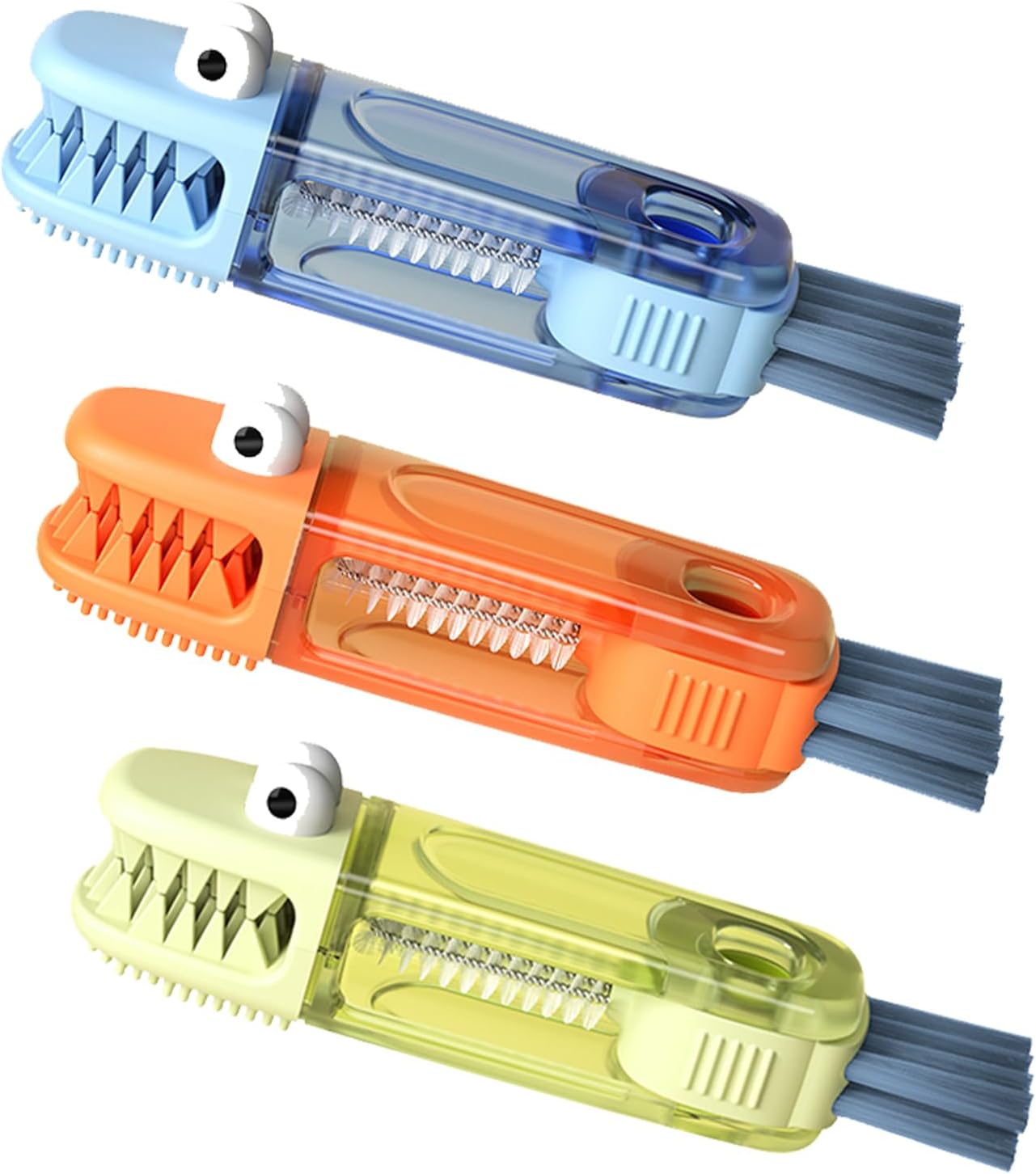 PandaEar 3-in-1 Crocodile Bottle Lid Cleaning Brush Set, Tiny Crevice Gap Cleaner for Insulated Tumblers, Sport Water Bottles & Baby Bottles, 3 PCS Brush for Lids & Straws (Blue/Orange/Green)