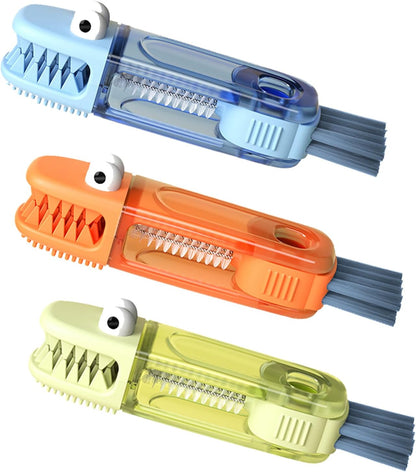 PandaEar 3-in-1 Crocodile Bottle Lid Cleaning Brush Set, Tiny Crevice Gap Cleaner for Insulated Tumblers, Sport Water Bottles & Baby Bottles, 3 PCS Brush for Lids & Straws (Blue/Orange/Green)