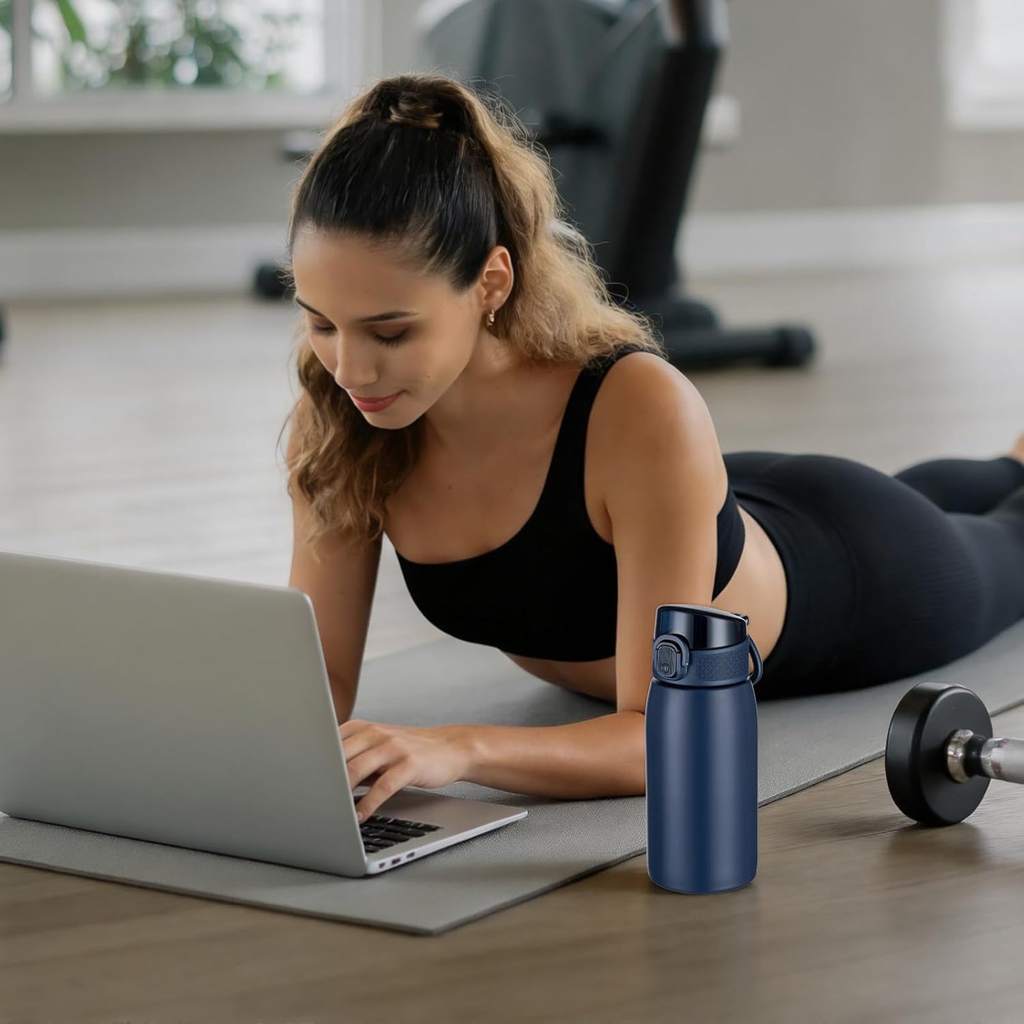 Insulated Water Bottle 24 oz with Dustproof Lid, Carry Handle & Tea Infuser, BPA-Free & Leakproof, Stainless Steel Water Bottles Ideal for Fitness, Hiking, Office & Outdoor Use (Black)