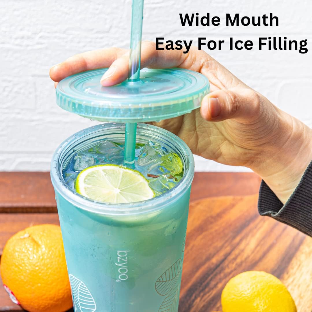 bzyoo SIP 24oz (710ml) Double Wall Plastic Tumbler with Lid and Straw Cold Drink Travel Mug Reusable Party Cup Perfect for Office Ice Coffee or Tea and Gift Color: Pink & Purple