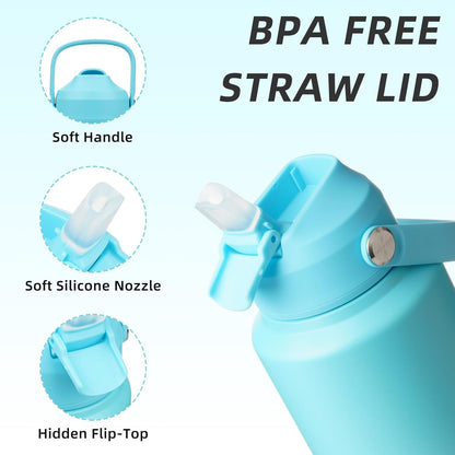 BJPKPK Insulated Water Bottle with Straw Lid, 18oz Thermo Water Bottles with Soft Nozzle, Flex Handle & Non-slip Boot, BPA Free Leak Proof Stainless Steel Metal Thermo, Tumblers, Cups,Sea Salt