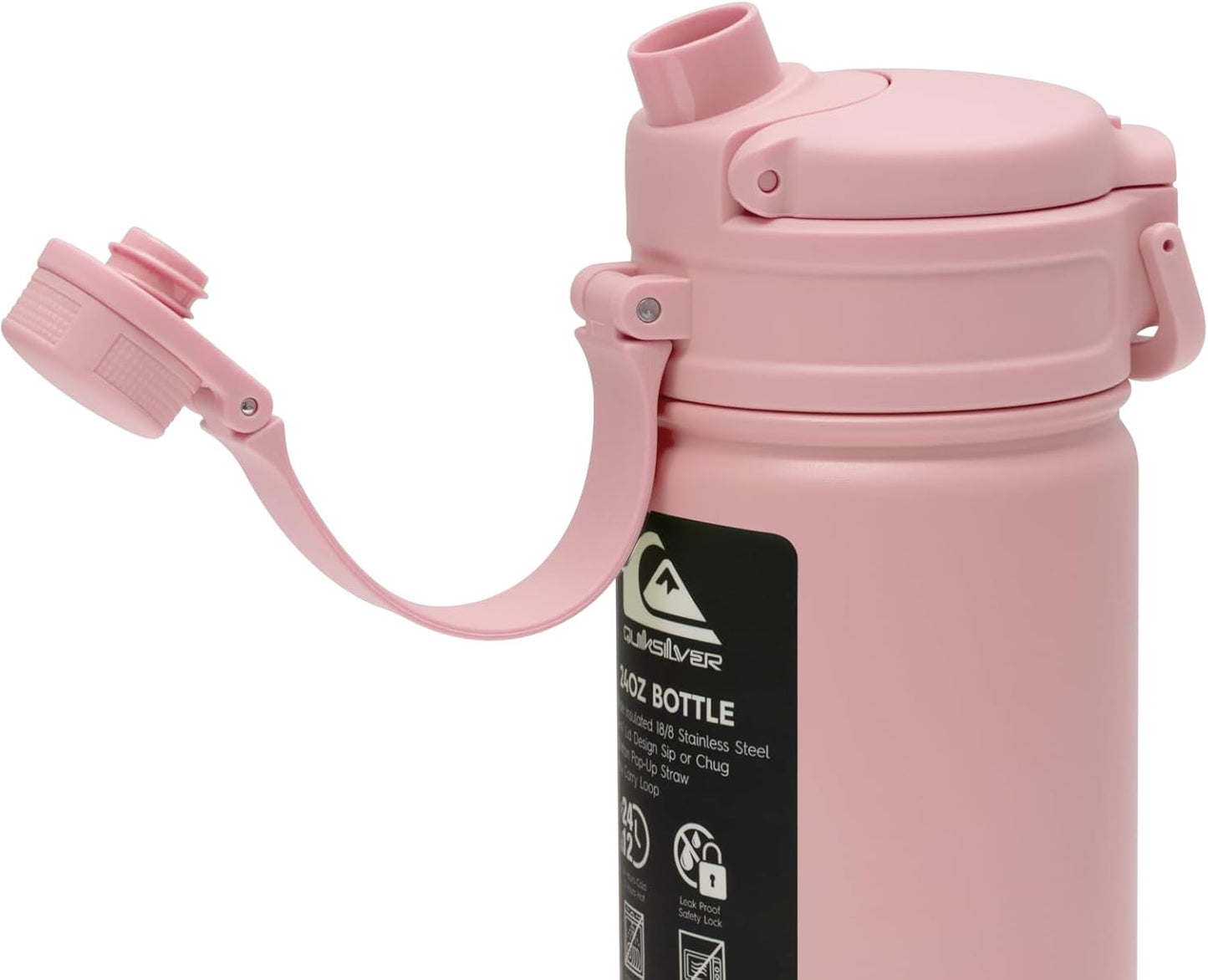 Quiksilver Laguna 32oz Tripple Wall Stainless Steel Water Bottle, Reusuable Sports Bottle with Leak-Proof Straw and Spout Lid, Non-Slip Rubber Base, Carrier Handle, 24H Hot & Cold Insulated Tumbler