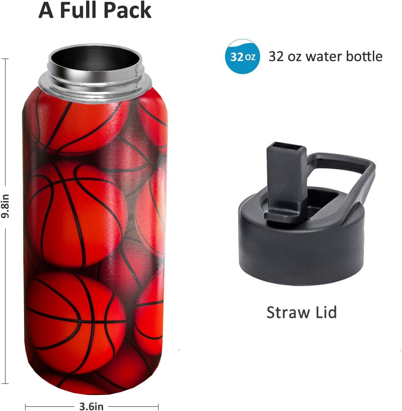 32oz Pickleball Water Bottle Insulated Vacuum Stainless Steel Tumbler Travel Mugs With Straw for Game Sport,Pickleball Accessories