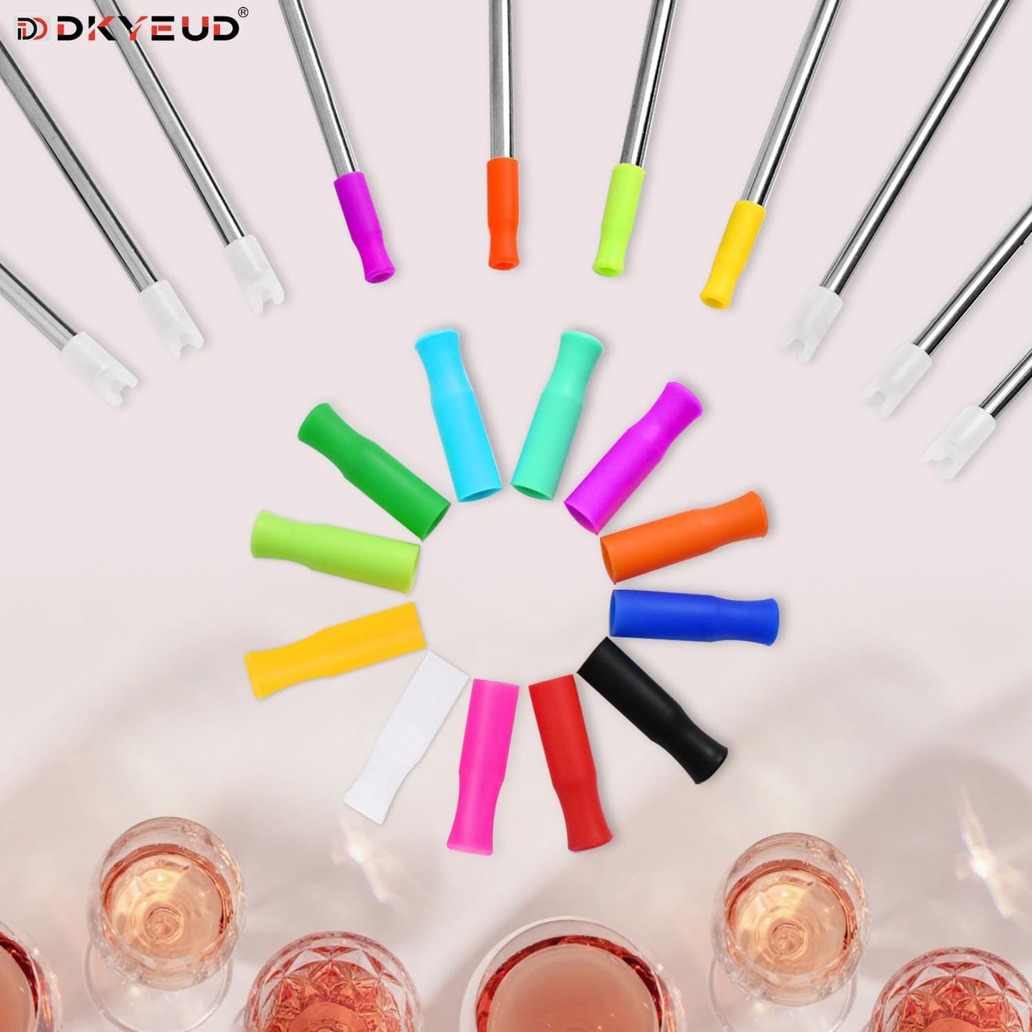 Reusable Stainless Steel Straws Set 6 PCS with 6 Silicone Tips, 2 Straw Brush, 1 Storage Case, Different Sizes of Metal Straws Reusable, Suitable for 14, 20, 30 oz Cups Tumbler, for Hot/Cold Drinks