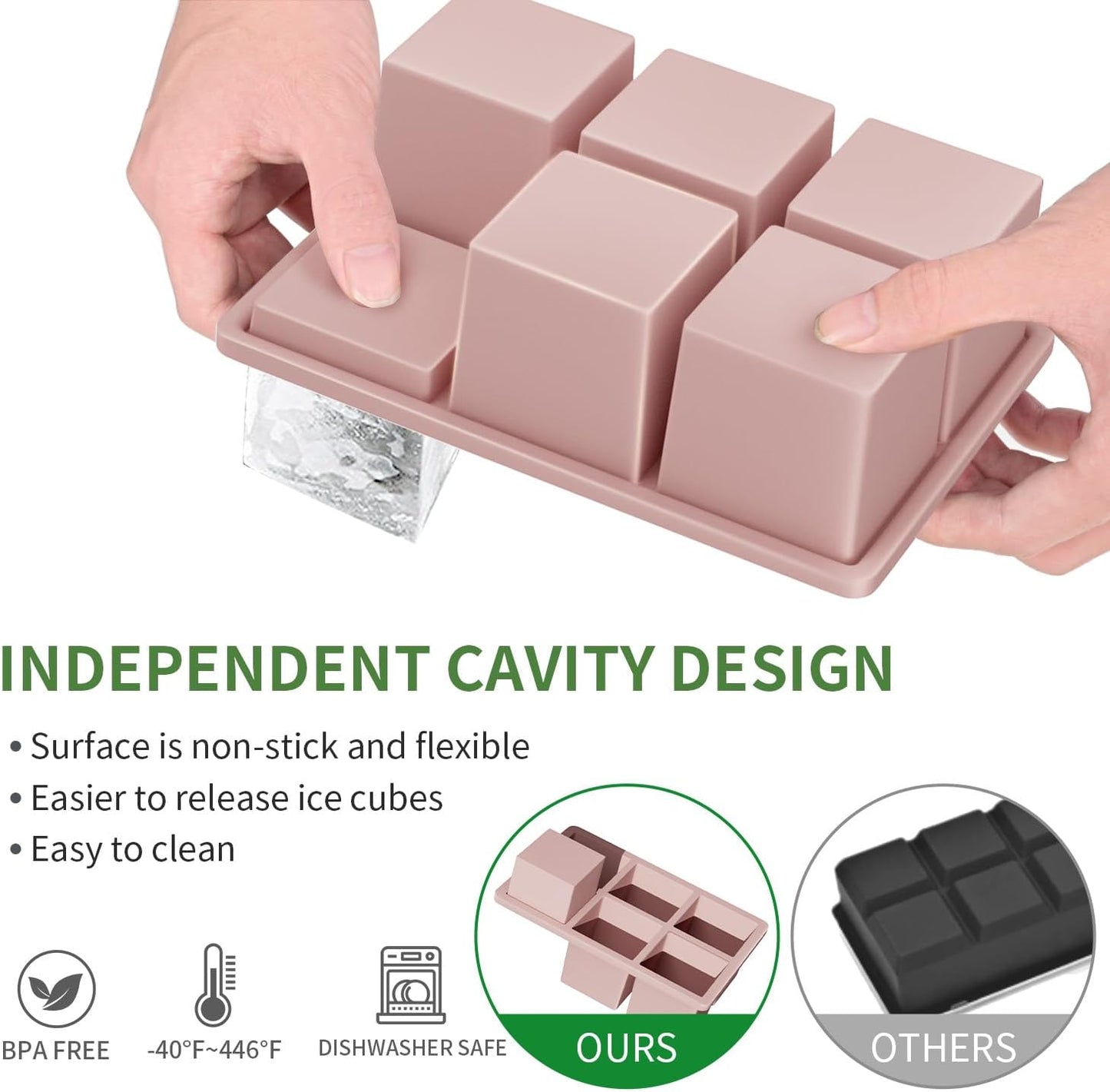 Large Ice Cube Tray for Whiskey: FDDBI Silicone Ice Cube Trays with Lid - 2Pack Big Square Old Fashioned Ice Cube Maker for Cocktail - 2inch Huge Cubed Ice Trays for Whisky