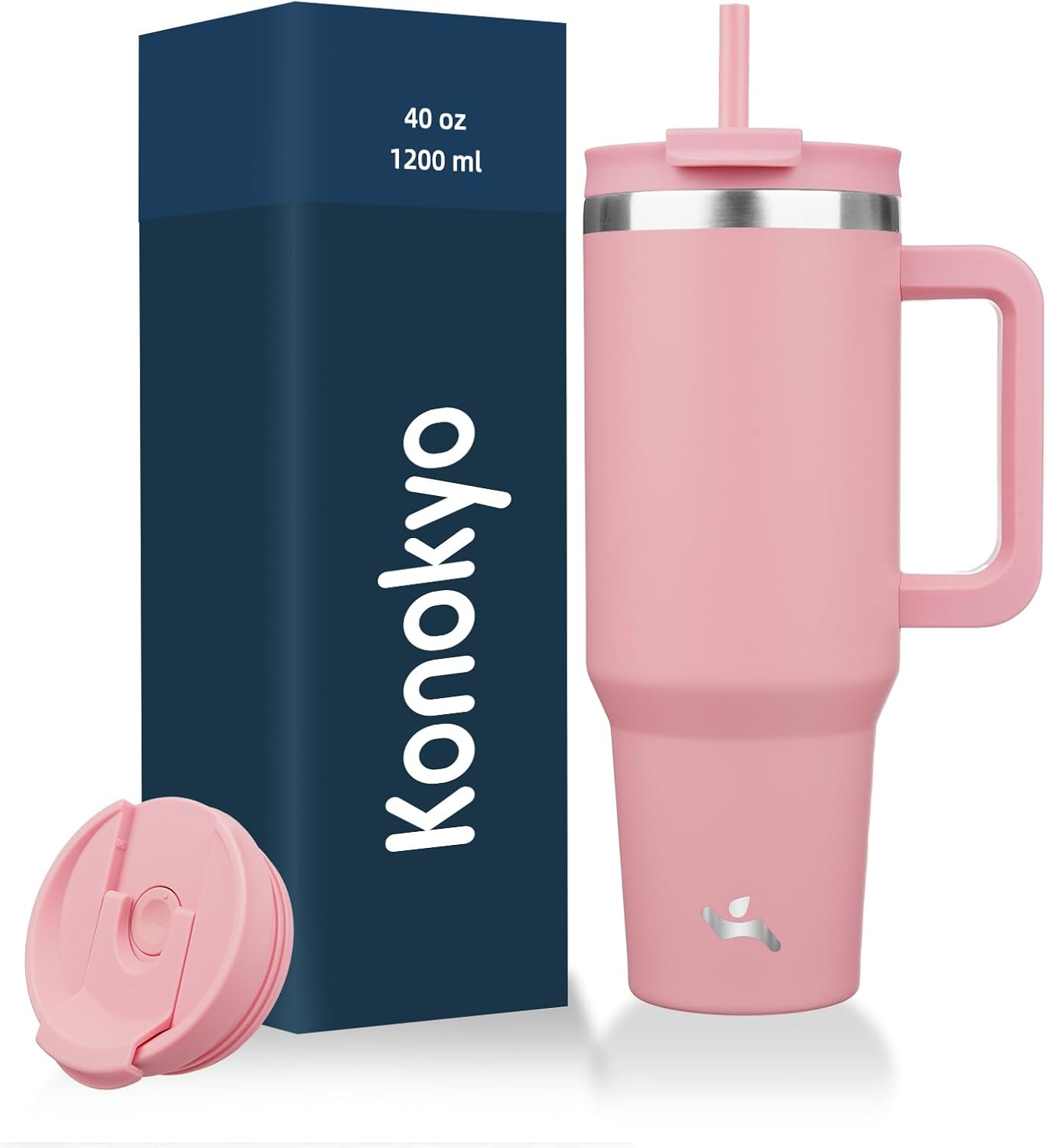 Konokyo 30 oz Tumbler with Handle and 2 Straws,2 in 1 Lid Insulated Water Bottle Stainless Steel Travel Coffee Mug,Sky