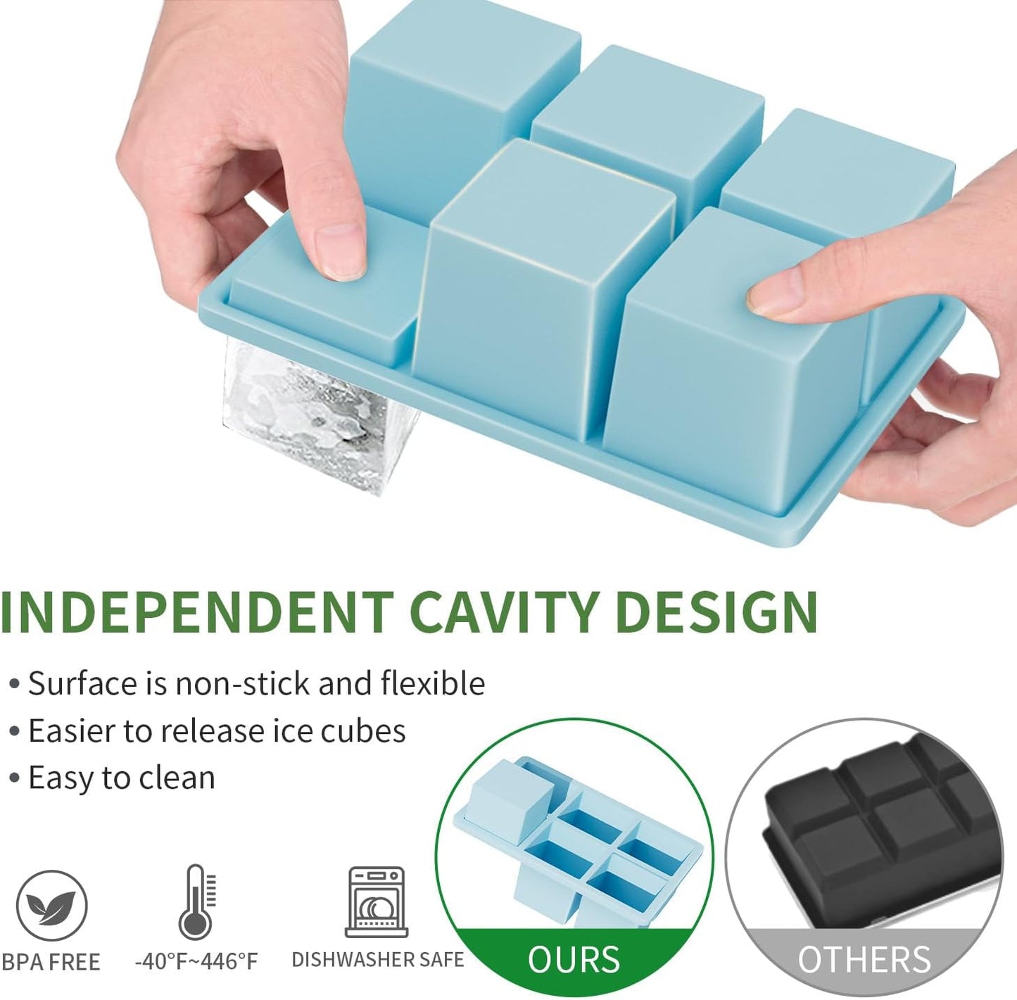 Large Ice Cube Tray for Whiskey: FDDBI Silicone Ice Cube Trays with Lid - 2Pack Big Square Old Fashioned Ice Cube Maker for Cocktail - 2inch Huge Cubed Ice Trays for Whisky
