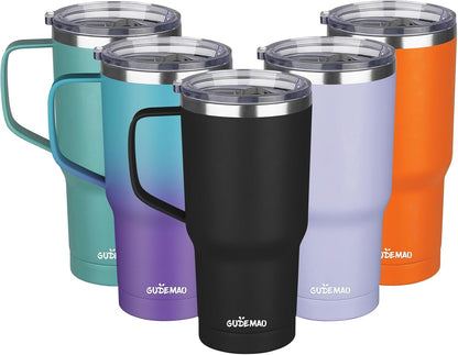 20 oz Insulated Coffee Mug with Ceramic Coating, Stainless Steel Travel Mug Tumbler with Handle Lid and Straw, Double Wall Leak-Proof Coffee Travel Mug Keeps Drink Hot and Cold (Black)