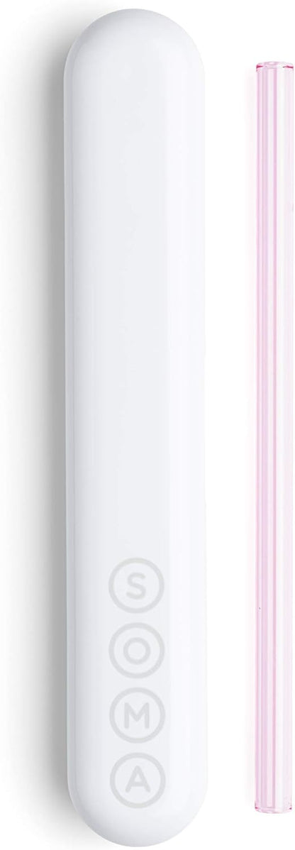 SOMA Reusable Glass Drinking Straw with Protective Silicone Travel Case and Cleaning Tool, 8-Inch, Eco-Friendly & Portable for Travel - Blush