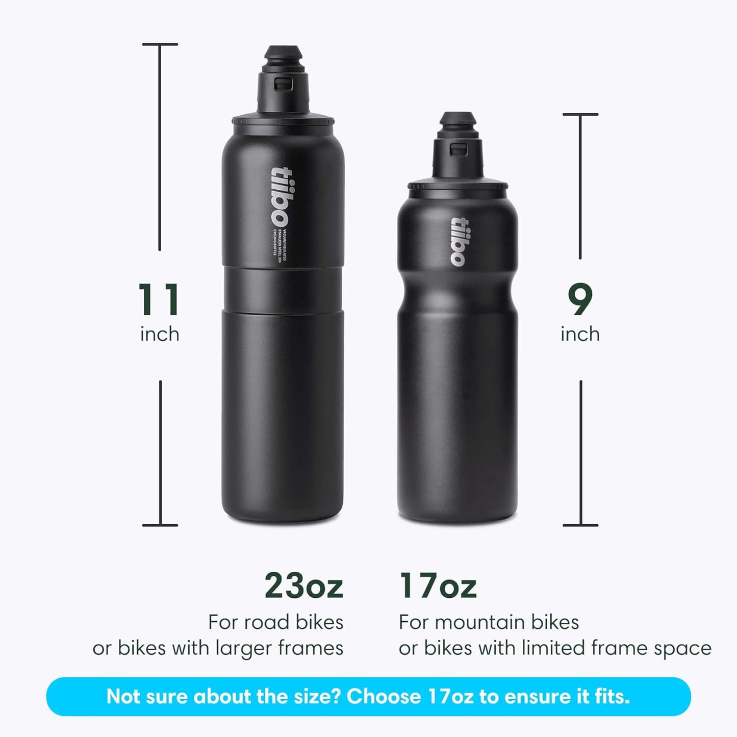 tiibo Vacuum Insulated Stainless Steel Bike Water Bottle, Double Wall, No-Squeeze, Fast Flow Sport Nozzle, Designed for Cycling, Biking, Fitness & Sports, Fits Most Bike Cages (Brushed, 23OZ)