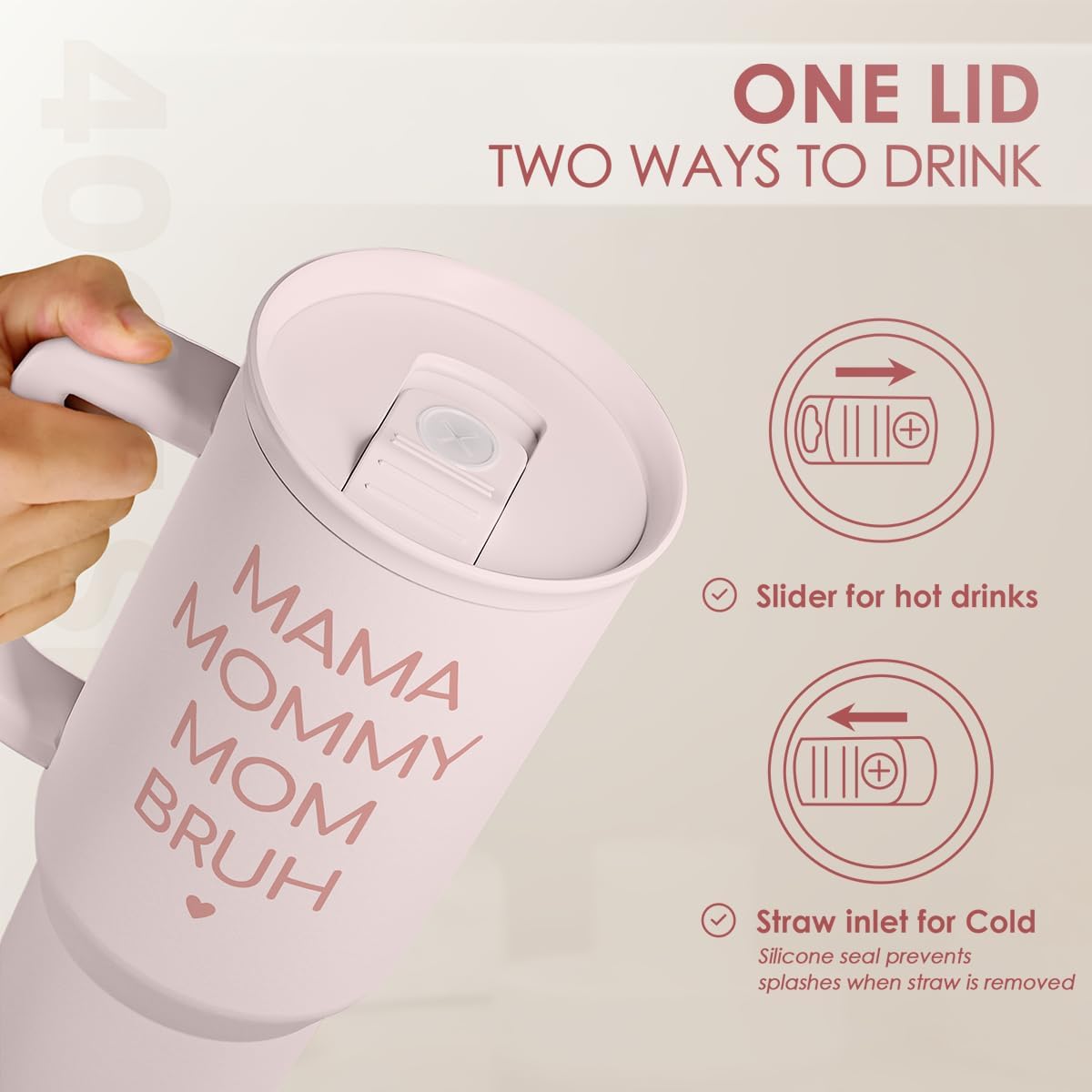 Floral Tumbler with Handle 40oz, Stainless Steel Insulated Tumblers Coffee Travel Mug Cup with Straw, Flower Coffee Cup Gifts for Women Girls, Gift for Her on Christmas Birthday Mothers Day