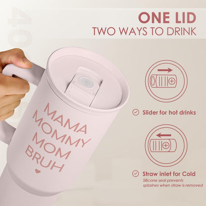 Floral Tumbler with Handle 40oz, Stainless Steel Insulated Tumblers Coffee Travel Mug Cup with Straw, Flower Coffee Cup Gifts for Women Girls, Gift for Her on Christmas Birthday Mothers Day