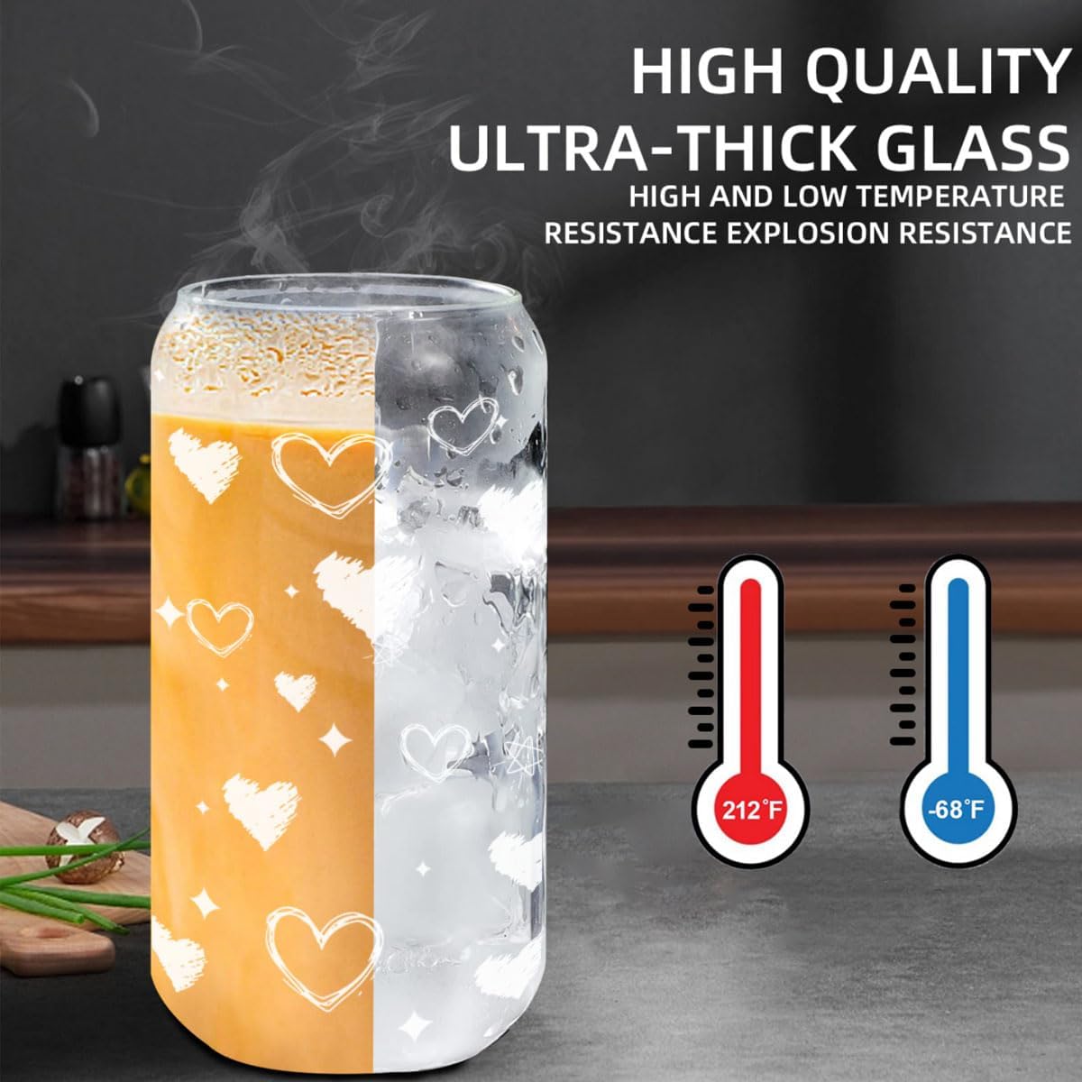 Glass Cups with Lids and Straws 1Pack,Glass Coffee Cups,Glass Cup with Lid for Iced Coffee,Smoothie,Cocktail,Beer,Whiskey,Soda,Matcha,16 Oz Glass Cup with Bamboo Lid,1 Brush