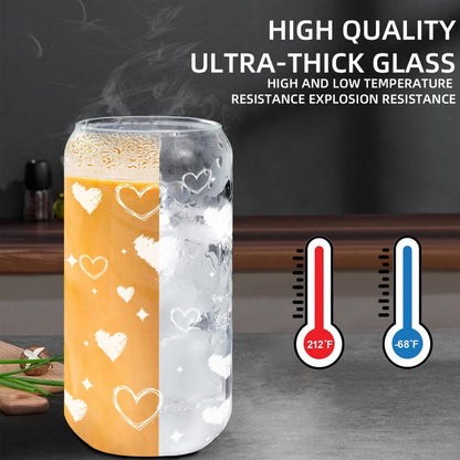 Glass Cups with Lids and Straws 1Pack,Glass Coffee Cups,Glass Cup with Lid for Iced Coffee,Smoothie,Cocktail,Beer,Whiskey,Soda,Matcha,16 Oz Glass Cup with Bamboo Lid,1 Brush