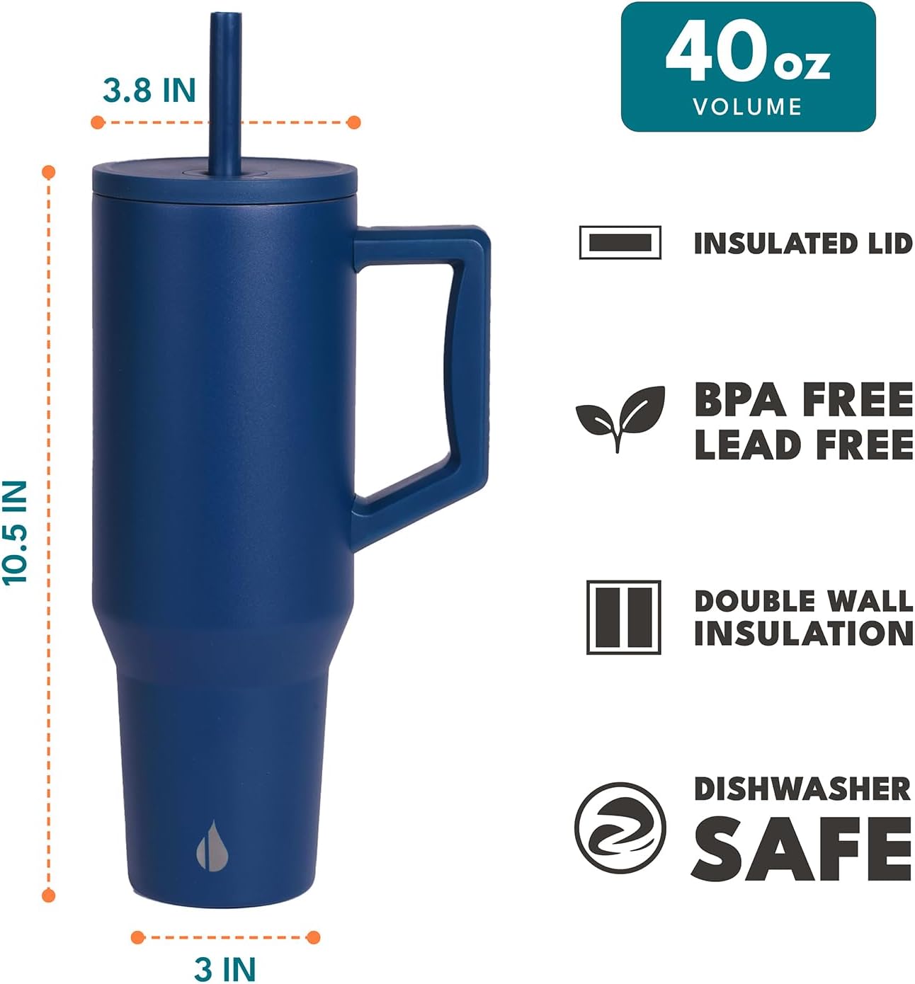 Elemental 32 oz 100% Leak Proof Tumbler with Handle & Straw - Stainless Steel Double Wall Insulated Tumbler for Hot and Cold Beverages - Travel Coffee Mug with Sip & Straw Lid - White - Colors B