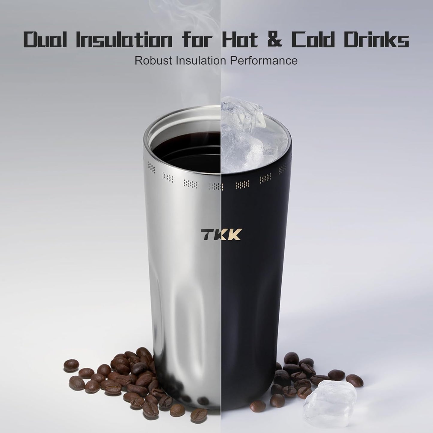 TKK 16oz Travel Coffee Mug, Ceramic Coated Interior, 316 Stainless Steel Liner, Leakproof Flip Lid, Vacuum Insulated Tumbler with Carry Strap, Reusable Cup for Hot & Cold Drinks