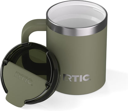 RTIC 12oz Essential Mug with Lid and Handle, Ceramic Lined, Insulated, Stainless Steel, Metal, Double Wall Vacuum-Insulation, Portable, Travel Cup for Hot and Cold Drink, Beach