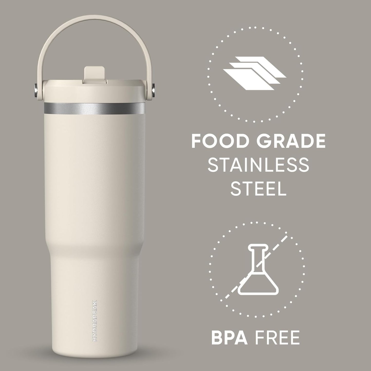 Hydrapeak Nomad 32oz Insulated Stainless Steel Travel Tumbler with Handle & Straw Lid, Leakproof, Cupholder Friendly, Keeps Drinks Cold 24 Hours, Reusable Bottle for Daily Hydration (Pale Sage)