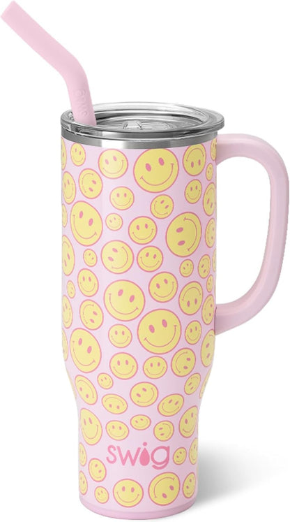 Swig Life 40oz Mega Mug, 40 oz Tumbler with Handle and Straw, Cup Holder Friendly, Dishwasher Safe, Extra Large Insulated Tumbler, Stainless Steel (Pickleball)