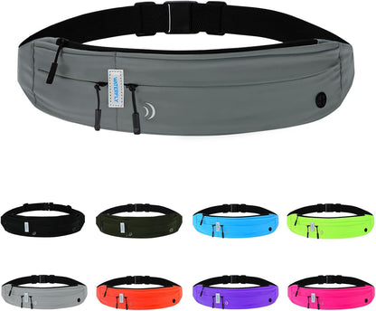 WATERFLY Running Belt Fanny Pack: Runner Marathon Jogging Waist Pack Sport Workout Exercise Fitness Phone Holder Belt for Men Women Jogger Slim Waist Bag Black