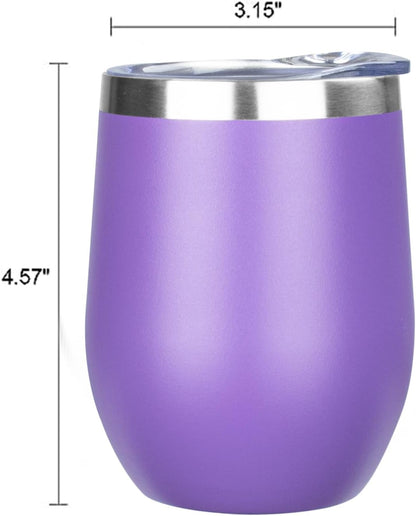 MEZMUT 12 Oz Insulated Wine Tumbler with Lid Double Wall Vacuum Stainless Steel Wine Glass Coffee Mug Insulated Tumbler Cup for Champaign, Cocktail, Beer (Black, 1 Pack)