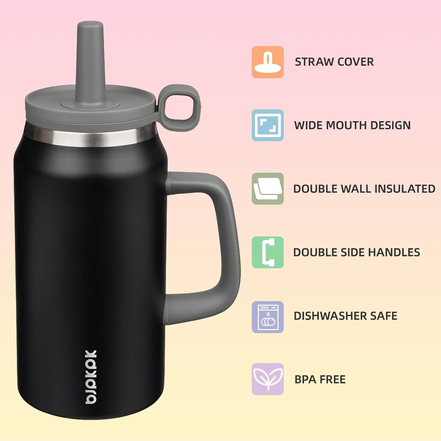 BJPKPK 50oz Insulated Tumbler with Handle Stainless Steel Travel Coffee Mug with Lid Reusable Large Water Bottle with Straw,Sky
