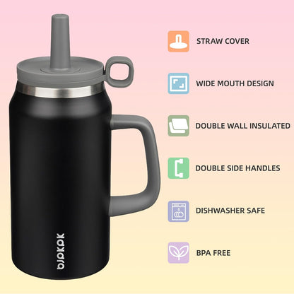 BJPKPK 50oz Insulated Tumbler with Handle Stainless Steel Travel Coffee Mug with Lid Reusable Large Water Bottle with Straw,Sky