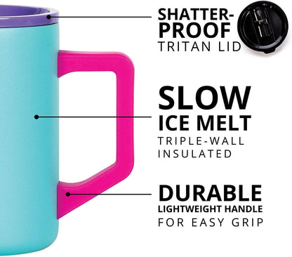 Elemental Insulated Coffee Mug - Triple-Wall Stainless Steel Summit Travel Cup for Hot and Cold Drinks - Thermal Coffee Mug with Lid and Handle for Camping, Office & Travel 16oz - Rainbow Speckle