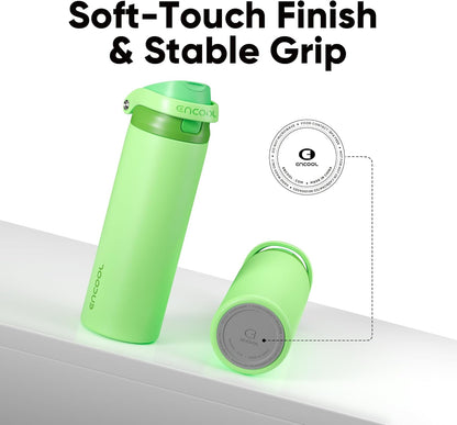 ENCOOL Leakproof Insulated Water Bottle with Straw Dual-Sip Water Bottle Bag-Safe Design for Work, Commute & Gym – Keeps Drinks Cold All Day, 24 oz, Lemonade Pink - Colors A